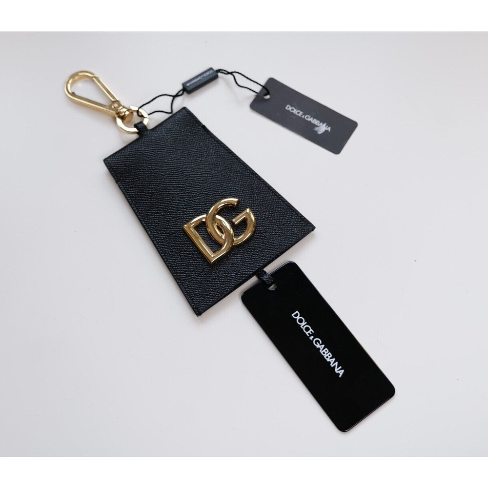 Dolce & Gabbana Black Leather DG Logo Name Tag / Bag Charm